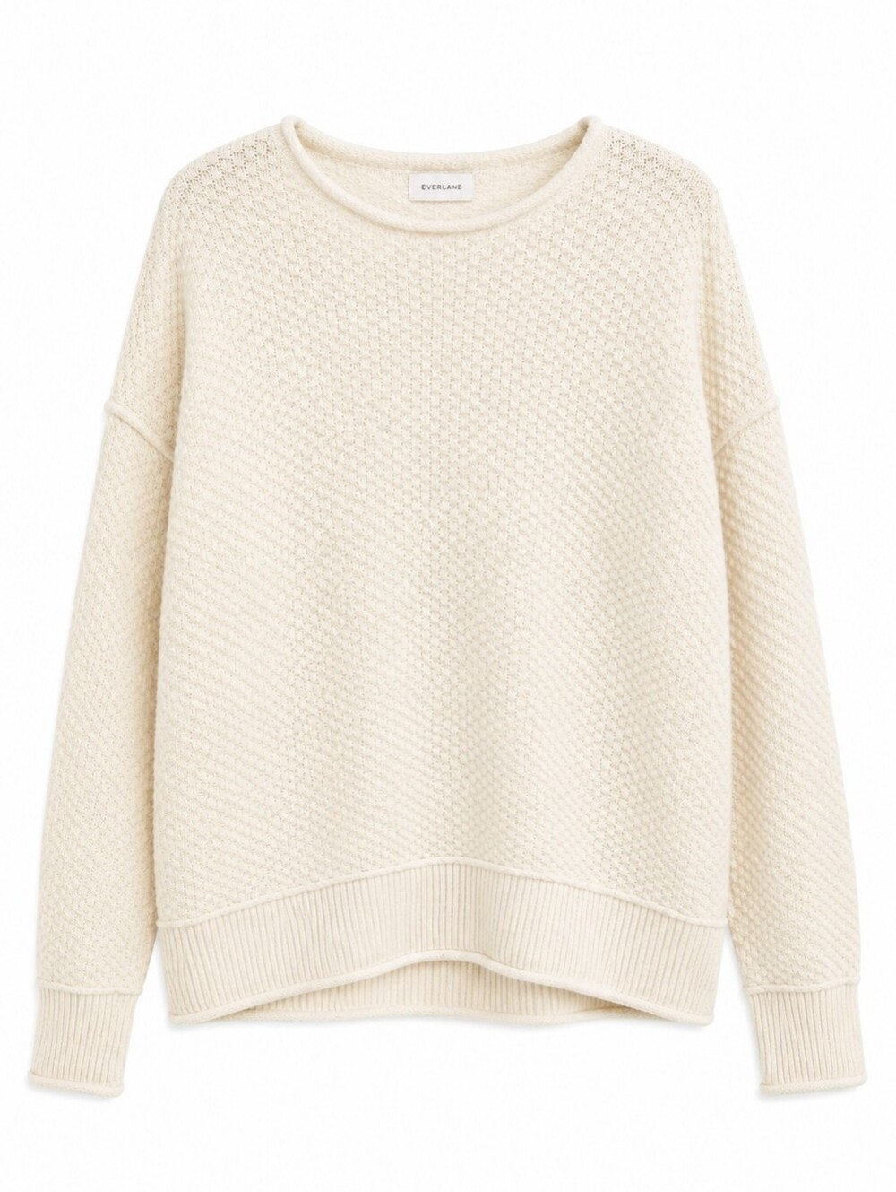 EVEREVE White Textured Cotton Blend Oversized Sweater Roll Neck Hem M, Coastal